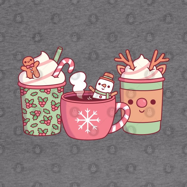 Cute Christmas Coffee Drinks Gingerbread Man, Snowman And Reindeer by rustydoodle